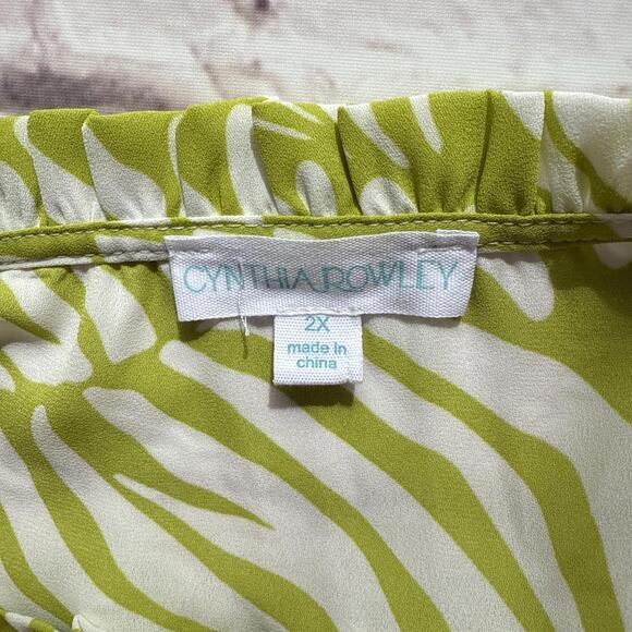 Cynthia Rowley Lime Green White Abstract Sea Shell Short Sleeve Top Blouse 2X - Picture 5 of 8